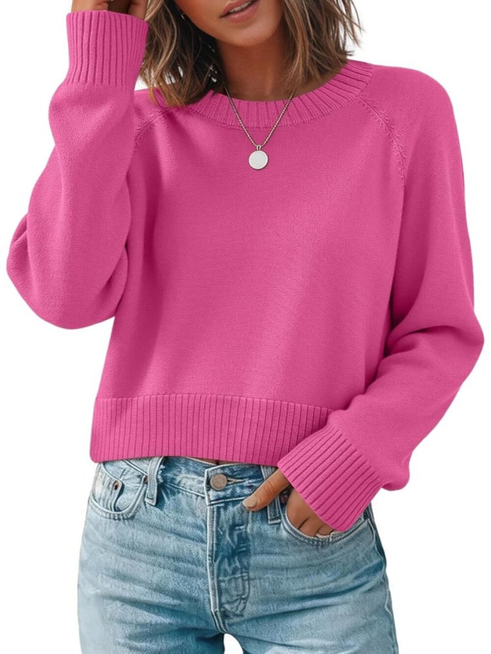 Women Black Sweater Pullover Crew Neck Long Sleeve Classic Winter Clothing